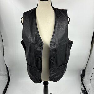 Pelle Studio Wilsons Womens Leather Vest Black Button Moto Biker S Vintage